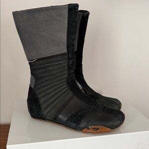 Diesel black gray leather suede kid moto boots size 1 Europe 32